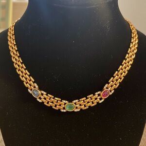 Vintage Gold Tone Cabachon Fold Over Clasp Necklace and an additional Extender